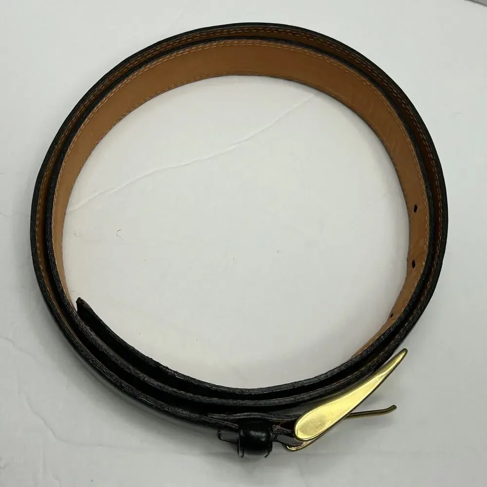 Men's Black Leather Dress Belt‎ Brass Buckle Italy 43.75
